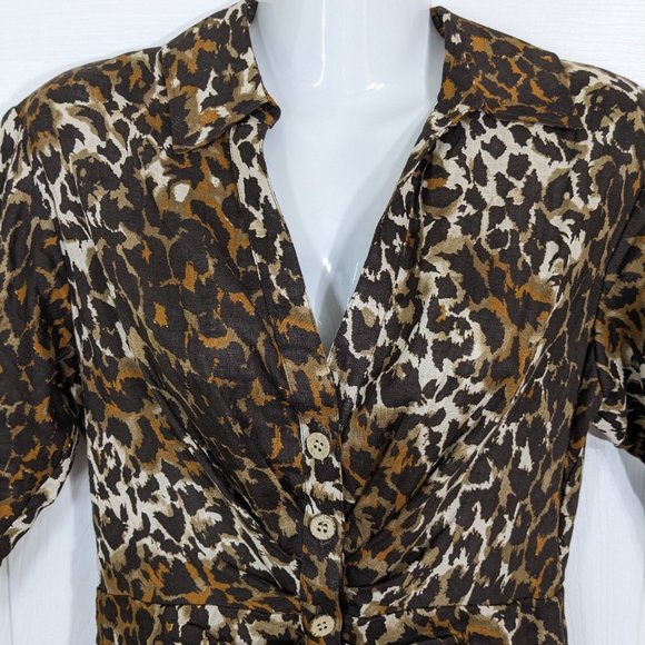 Veronica Beard Seki Leopard Printed Linen Dress - size 0 - Picture 5 of 15